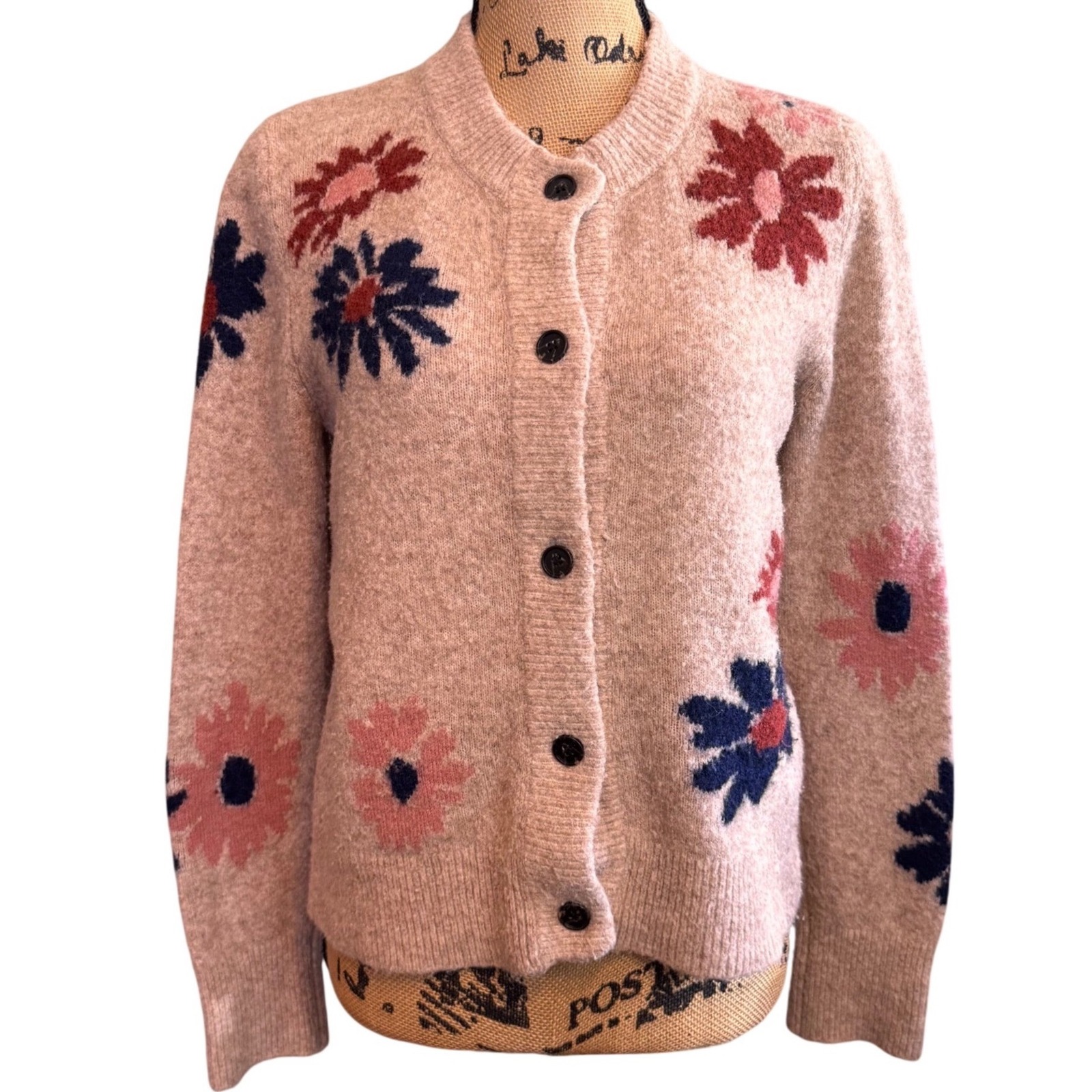 Rails Womens Floral Boho Lillie Meadow Cozy Wool Cardigan Sweater Tan Medium